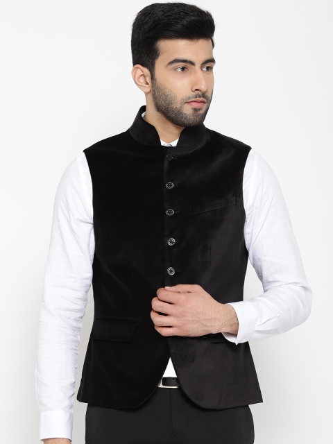 

Blackberrys Black Velvet Finish Slim Fit Nehru Jacket