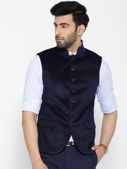 

Blackberrys Navy Self-Design Slim Fit Nehru Jacket, Navy blue