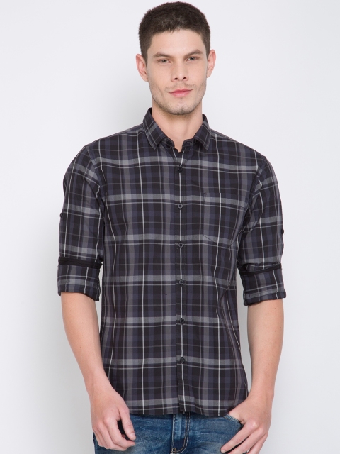 

HIGHLANDER Men Black & Grey Slim Fit Checked Casual Shirt