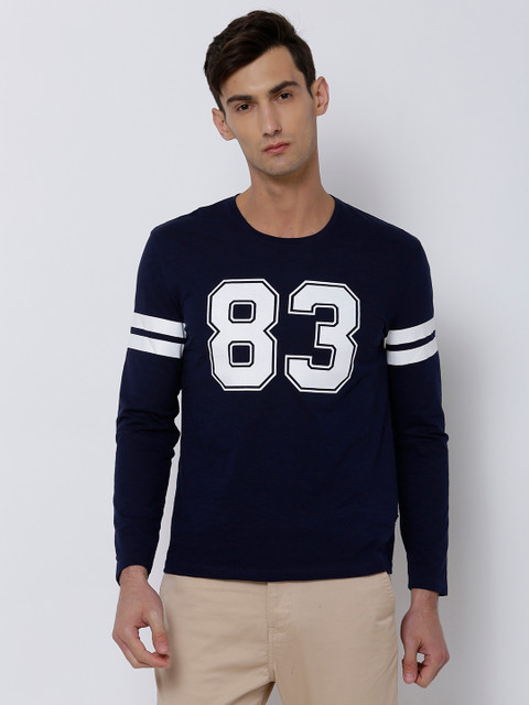 

HIGHLANDER Men Navy Blue Printed Round Neck Slim Fit T-shirt