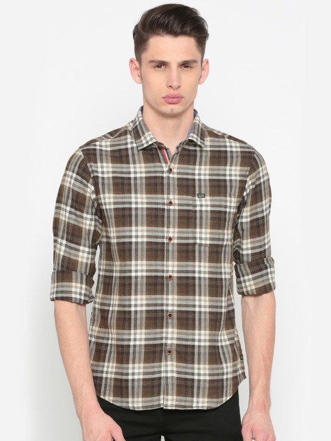 

The Indian Garage Co Men Brown & Off-White Slim Fit Checked Casual Shirt