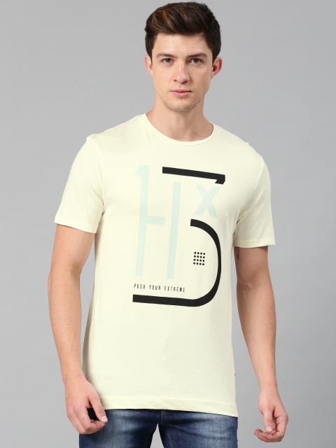 

HRX by Hrithik Roshan Men Cream-Coloured Printed Round Neck T-shirt