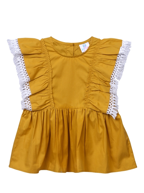 

LilPicks Girls Mustard Self Design Pure Cotton Top