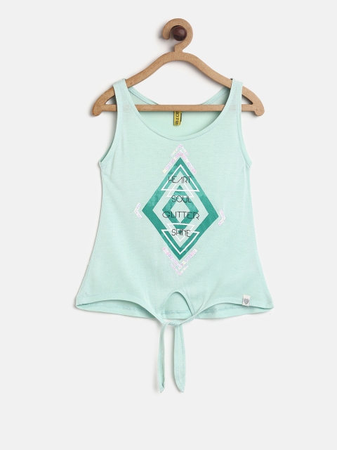 

Gini and Jony Girls Sea Green Printed Top