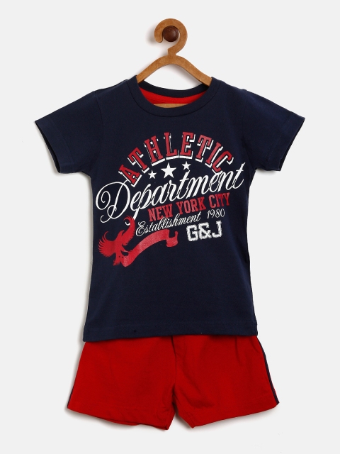

Palm Tree Boys Navy Blue & Red Printed T-shirt with Shorts