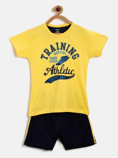 

Palm Tree Boys Yellow & Navy Blue Solid T-shirt with Shorts