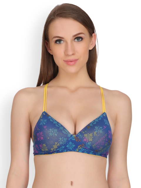 

Clovia Padded Non-Wired Printed Racerback T-Shirt Bra, Blue