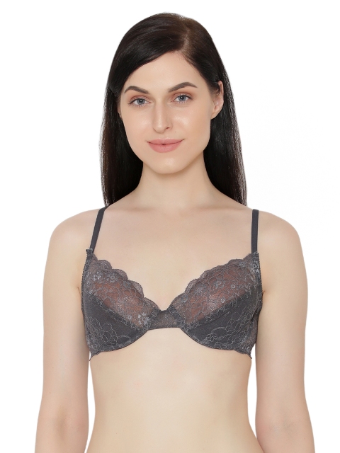 

Clovia Lace Non-Padded Underwired Bra, Grey