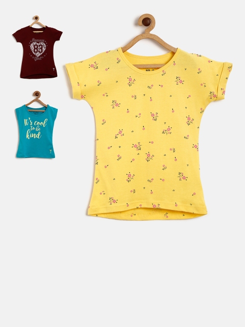 

Palm Tree Girls Pack of 3 Printed Tops, Yellow