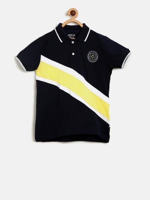 

Gini and Jony Boys Navy & Yellow Printed Polo Collar T-shirt, Navy blue
