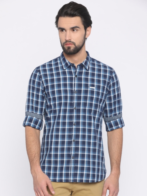 

Pepe Jeans Men Blue Slim Fit Checked Casual Shirt