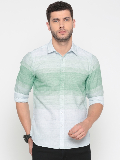 

Pepe Jeans Men Green & Blue Slim Fit Self Design Casual Shirt