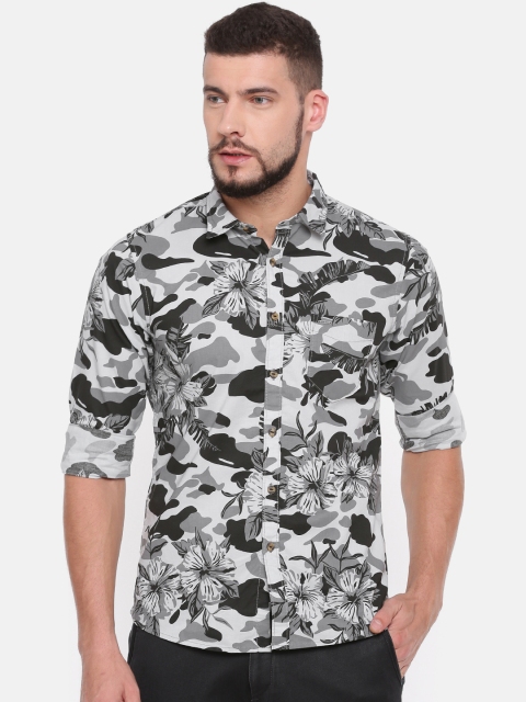 

Pepe Jeans Men Grey & Black Slim Fit Printed Casual Shirt