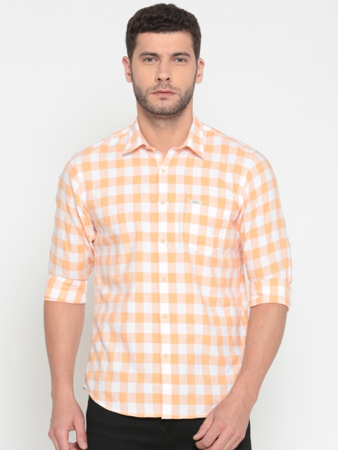 

Pepe Jeans Men Orange & White Regular Fit Checked Casual Shirt