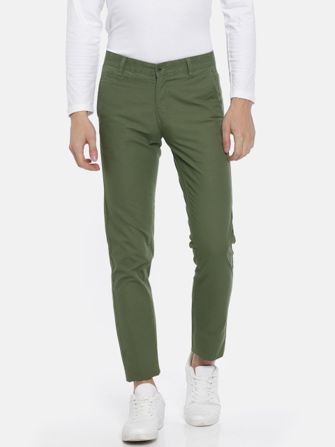 

John Miller Hangout Men Olive Green Slim Fit Solid Chinos