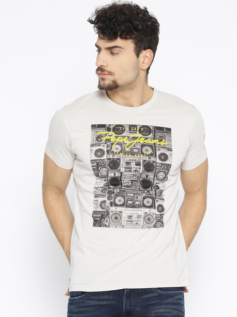 

Pepe Jeans Men Off-White Printed Round Neck T-shirt