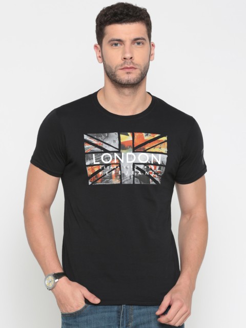 

Pepe Jeans Men Black Printed Round Neck Pure Cotton T-shirt