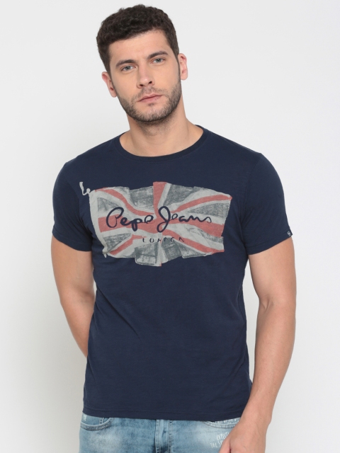 

Pepe Jeans Men Navy Printed Round Neck T-shirt, Navy blue