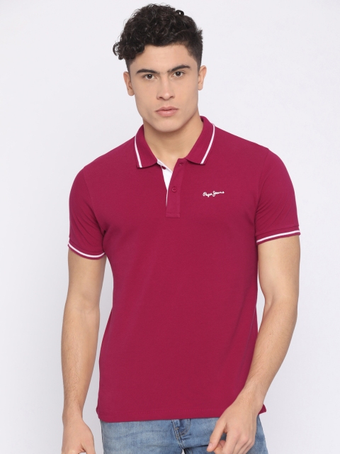 

Pepe Jeans Men Pink Solid Polo Collar T-shirt