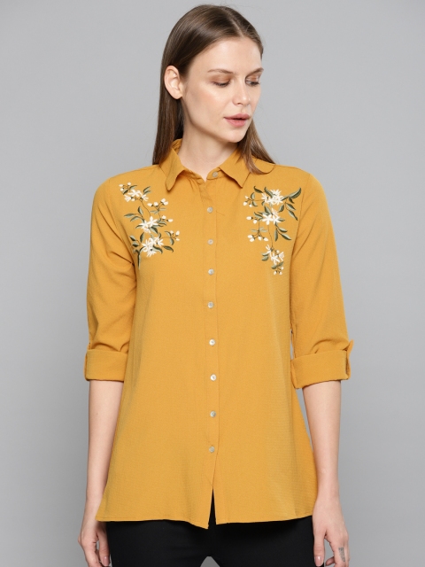 

Chemistry Women Mustard Yellow Regular Fit Solid Casual Shirt