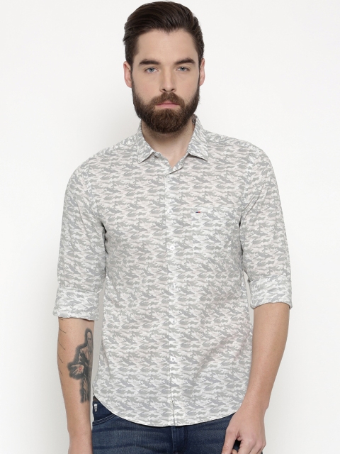 

Indigo Nation Men Grey & White Slim Fit Printed Casual Shirt