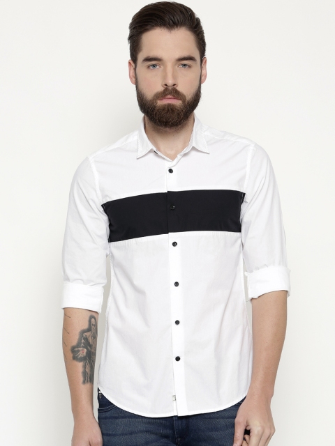 

Indigo Nation Men White & Black Slim Fit Solid Casual Shirt