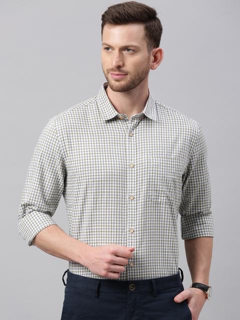 

SCULLERS Men Green & White Slim Fit Gingham Checked Smart Casual Shirt