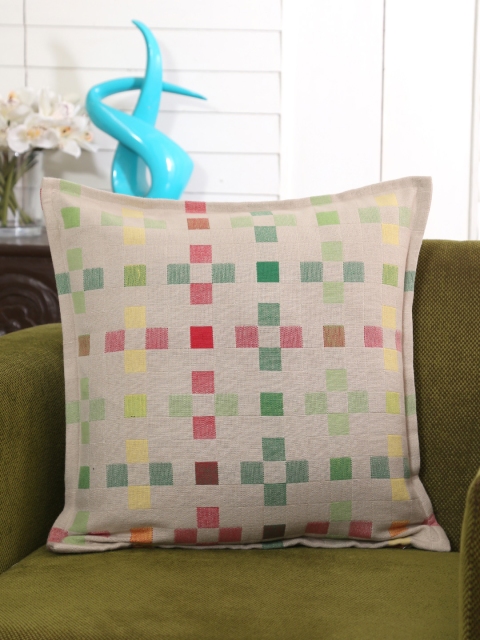 

MASPAR Beige Single Geometric Square Cushion Cover