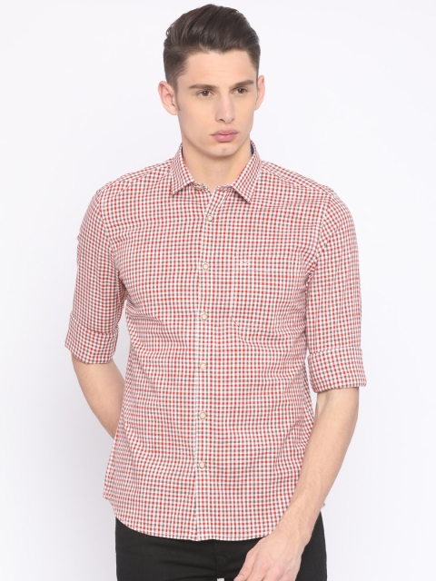 

SCULLERS Men White & Red Slim Fit Checked Casual Shirt