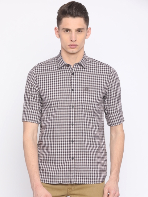 

SCULLERS Men Navy Blue & Off-White Slim Fit Checked Casual Shirt