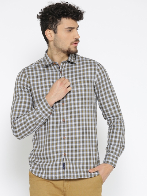 

SCULLERS Men Grey & Yellow Slim Fit Checked Casual Shirt