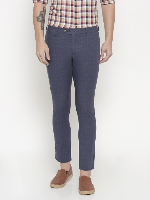 

Indigo Nation Men Blue Slim Fit Checked Regular Trousers