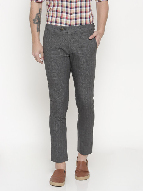 

Indigo Nation Men Grey Slim Fit Checked Regular Trousers