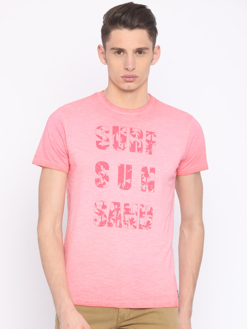 

Scullers Sport Men Pink Printed Round Neck T-shirt