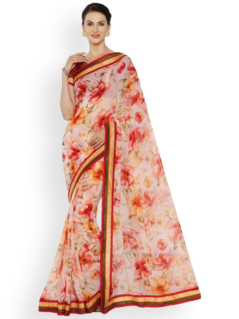

Indian Women Peach-Coloured Printed Poly Georgette Saree