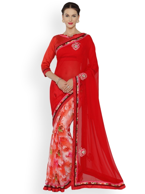 

Indian Women Red & Pink Poly Georgette Embellished Saree