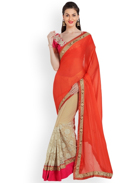 

Indian Women Orange Poly Chiffon Embellished Saree