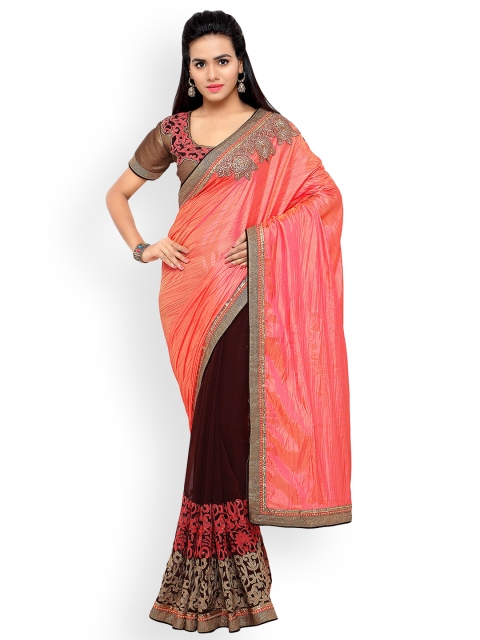 

Indian Women Maroon & Pink Poly Chiffon Embellished Saree