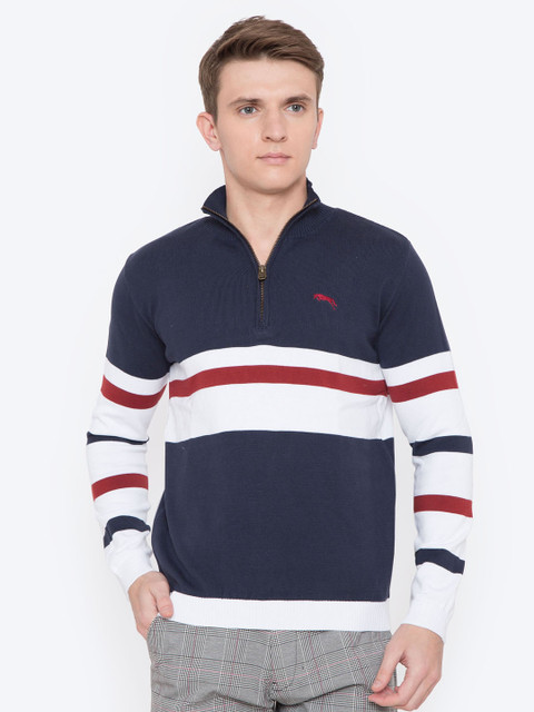 

JUMP USA Men Navy Blue & Red Striped Pullover