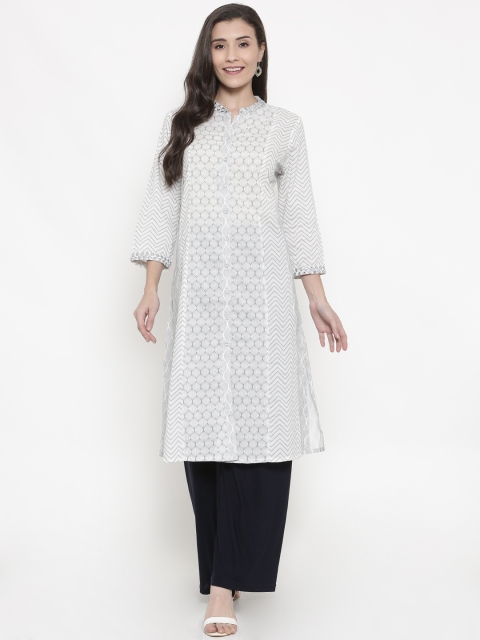 

Melange by Lifestyle Women White & Grey Printed A-Line Kurta