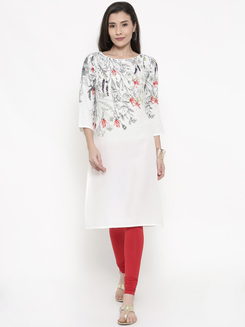 

Melange by Lifestyle Women White Floral Print Straight Kurta