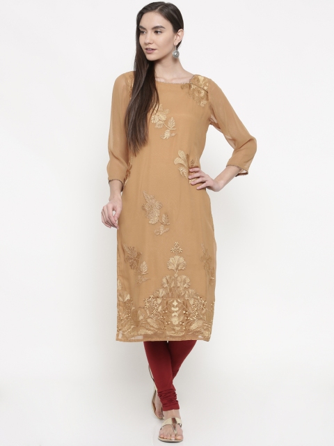 

Melange by Lifestyle Women Brown Woven Design Straight Kurta