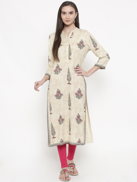 

Melange by Lifestyle Women Beige Printed Straight Kurta