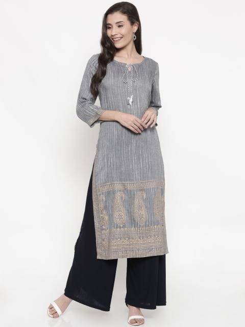 

Melange by Lifestyle Women Grey Printed Straight Kurta
