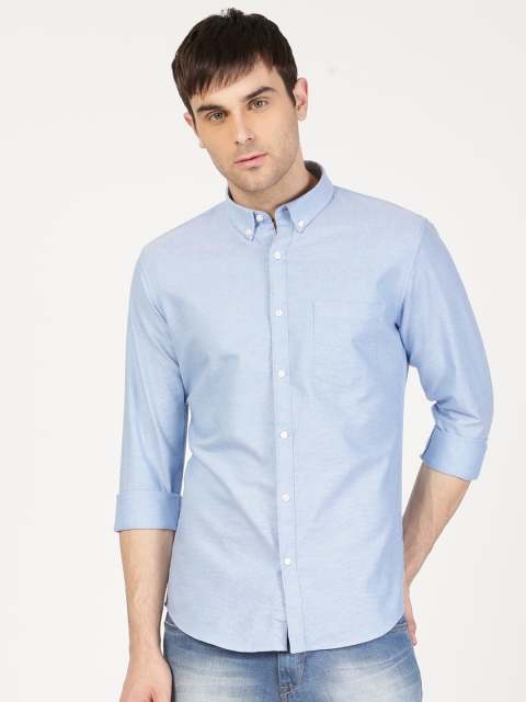 

ether Men Blue Slim Fit Anti-Microbial Oxford Casual Shirt