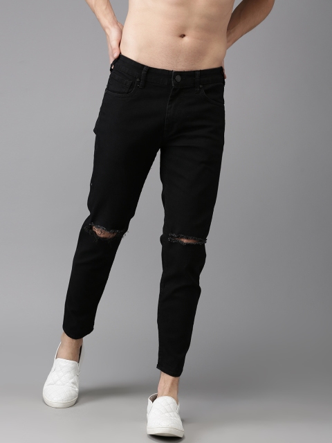 

Moda Rapido Men Black Slim Fit Cropped Mid-Rise Slash Knee Stretchable Jeans