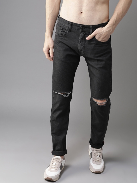 

Moda Rapido Men Black Slim Fit Cropped Mid-Rise Slash Knee Stretchable Jeans