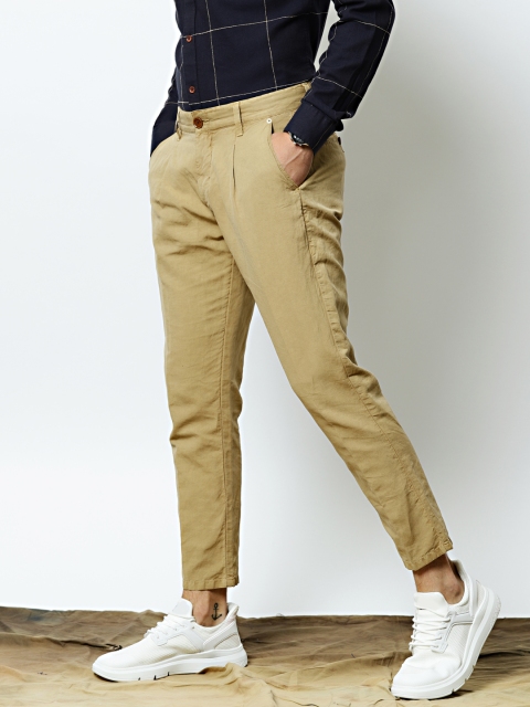 

Mr Bowerbird Men Khaki Dyed Linen cropped pleated pants