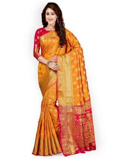 

Saree Swarg Orange Silk Blend Woven Design Banarasi Saree
