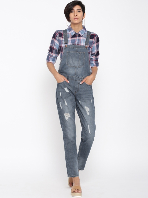 

ONLY Blue Distressed Denim Dungarees